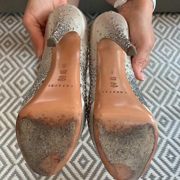 Casadei champagne satin with silver embellishments - Picture 4 of 5